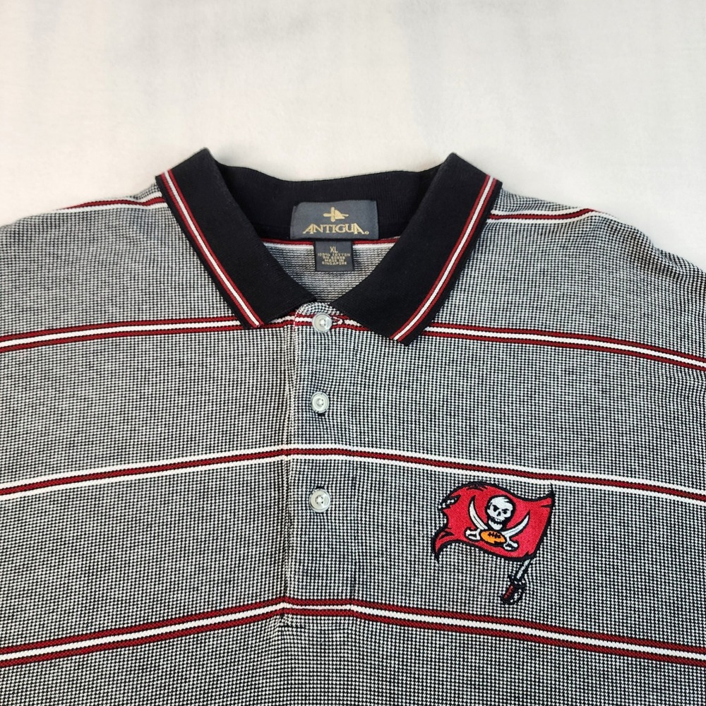 Vintage Tampa Bay Buccaneers‎ Antigua Polo Shirt Mens XL Black Striped